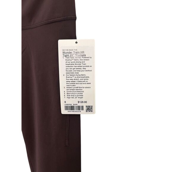 Lululemon. Wunder Train High-Rise Tight with Pockets 25" Espresso Size 8 NWT - Picture 9 of 11